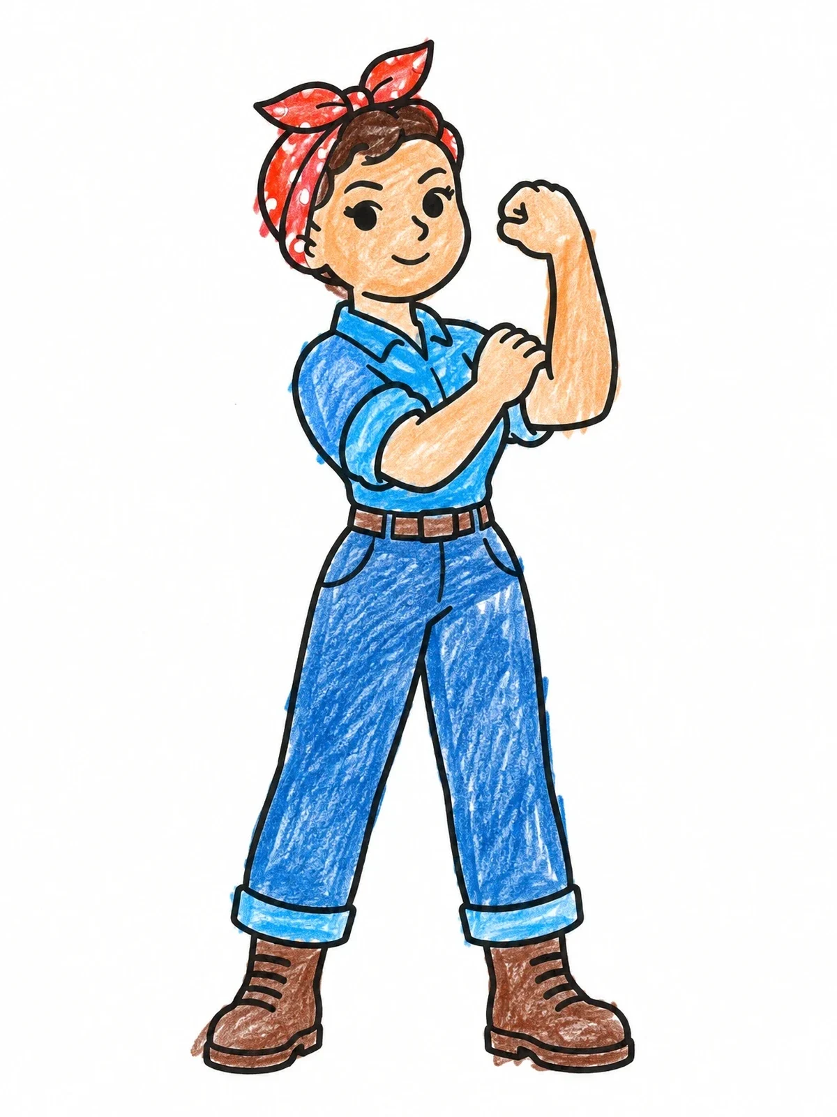 Colored example of the Rosie The Riveter Flexing Muscle coloring page