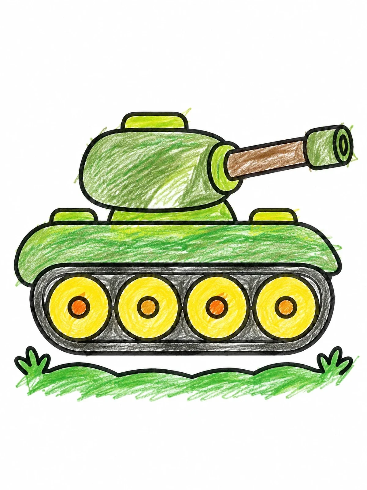 Colored example of the Simple Toy Tank On Grass coloring page