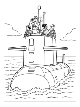 Free printable Submarine Crew On The Ocean coloring page
