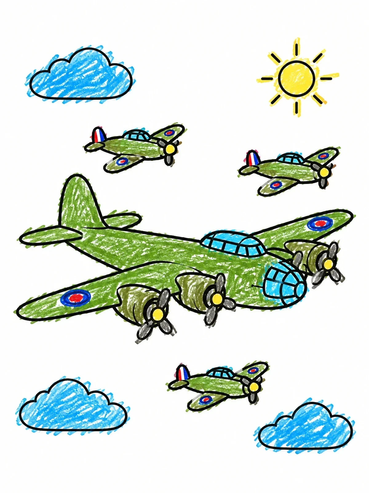 Colored example of the Heavy Bomber Formation In Flight coloring page