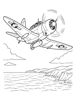 Free printable Vintage Dive Bomber Over Ocean Cliffs coloring page