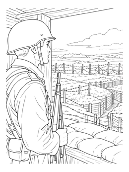 Free printable Soldier On Guard At Defensive Trenches coloring page
