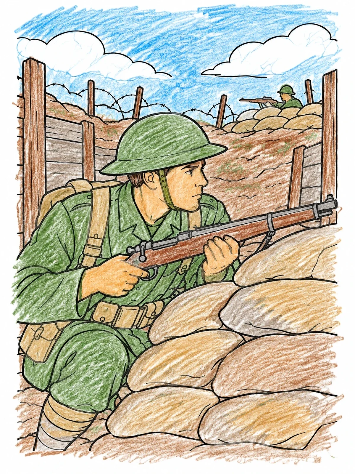 Colored example of the Soldier In The Trenches coloring page