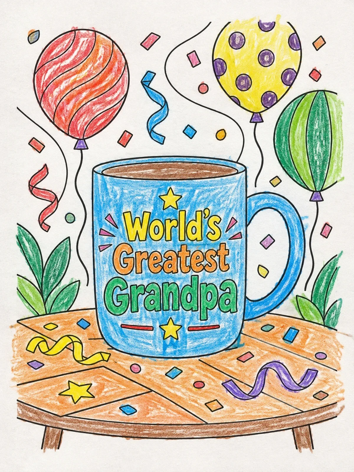 Colored example of the World's Greatest Grandpa Mug Celebration coloring page