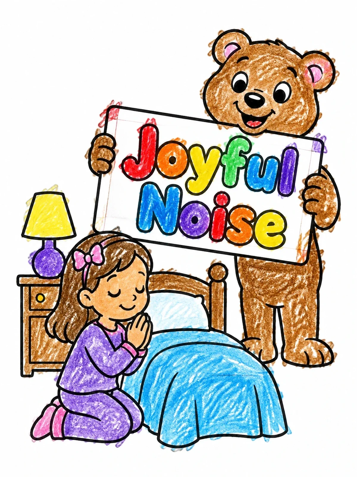 Colored example of the Bedtime Prayer With Joyful Bear coloring page