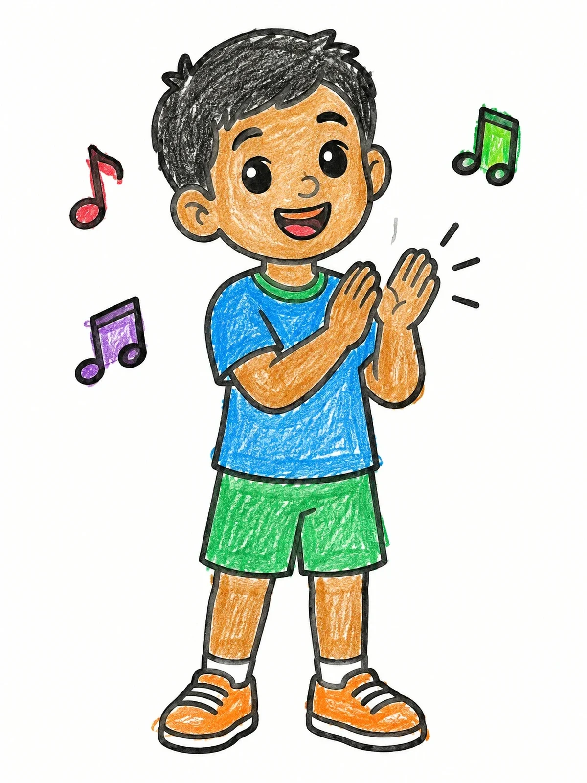 Colored example of the Cheerful Boy Singing And Clapping coloring page