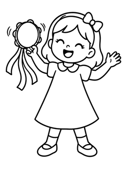 Free printable Cheerful Girl Playing A Tambourine coloring page