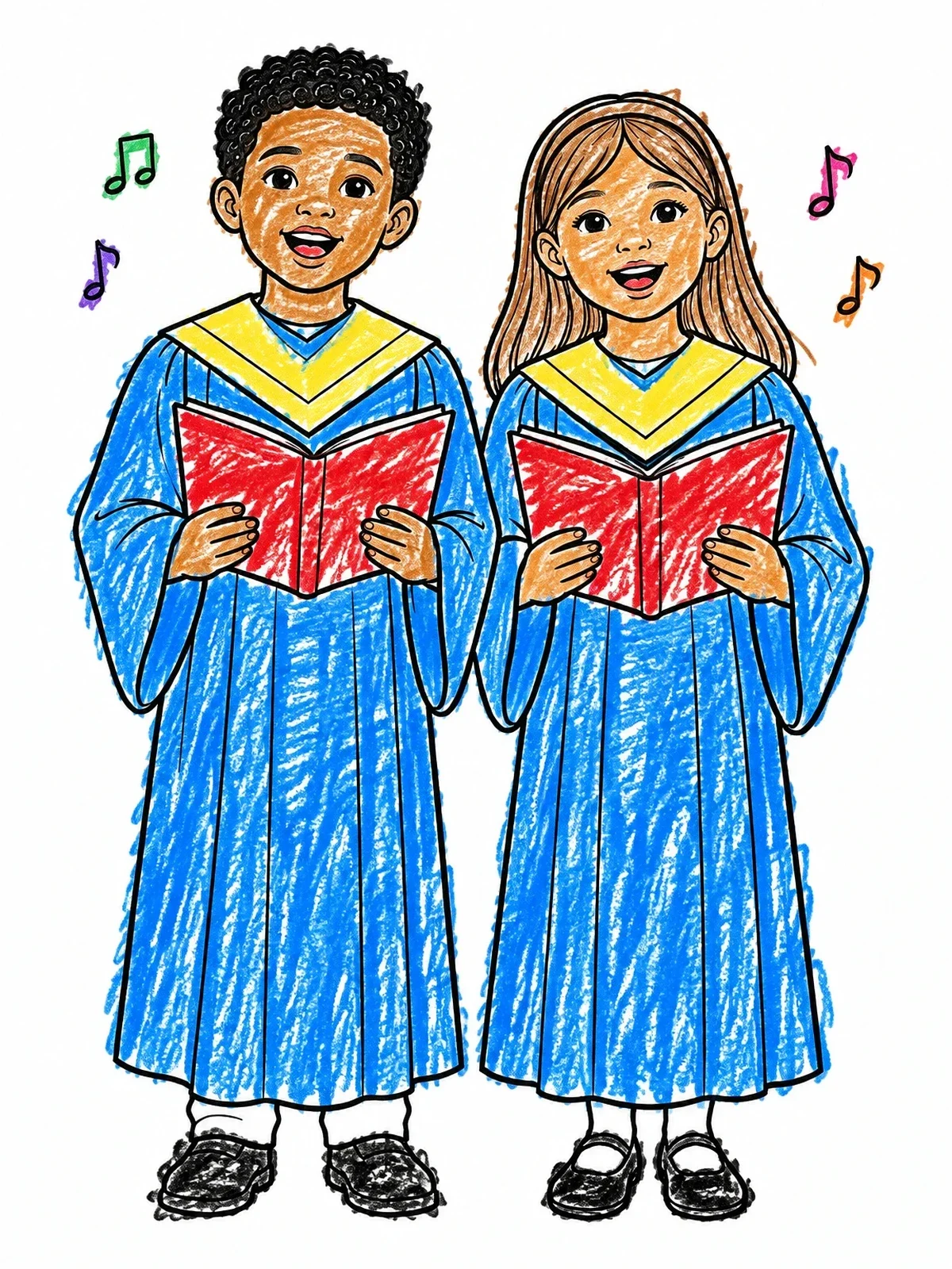 Colored example of the Children Choir Duo Singing Praises coloring page