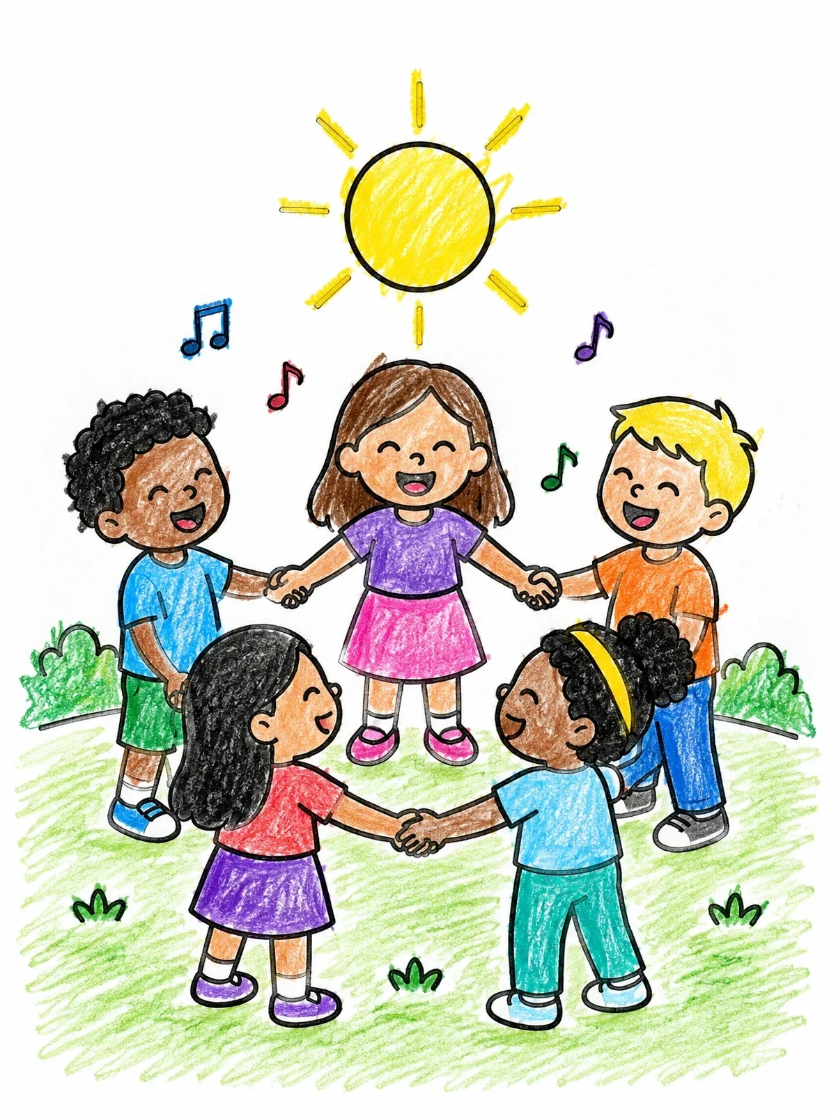 Colored example of the Children Singing Praise In A Circle coloring page