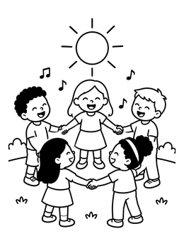Free printable Children Singing Praise In A Circle coloring page
