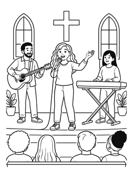 Free printable Church Praise Band On Stage coloring page