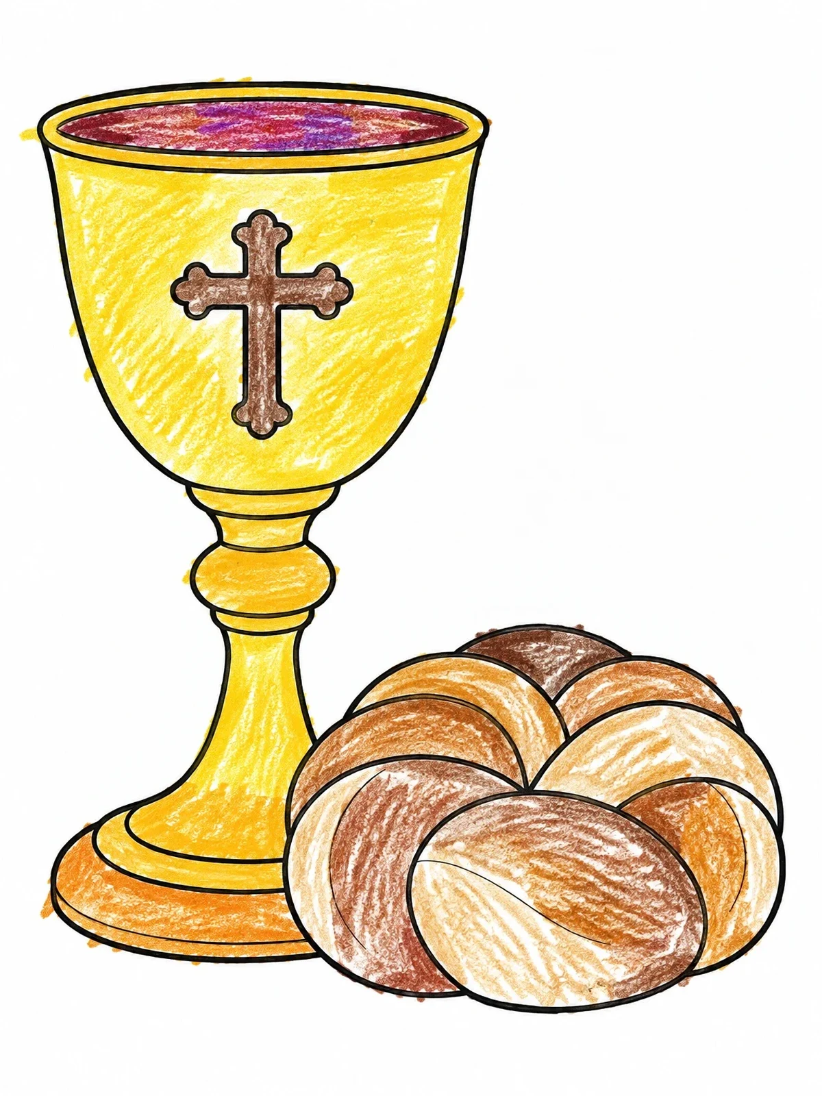 Colored example of the Communion Chalice And Braided Bread coloring page