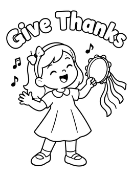 Free printable Happy Girl Praising With Tambourine coloring page