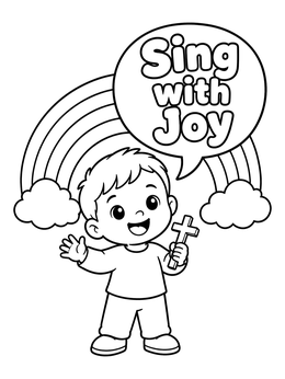 Free printable Happy Toddler Praising With Cross coloring page