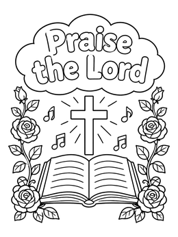 Free printable Praise The Lord Hymnal And Cross coloring page