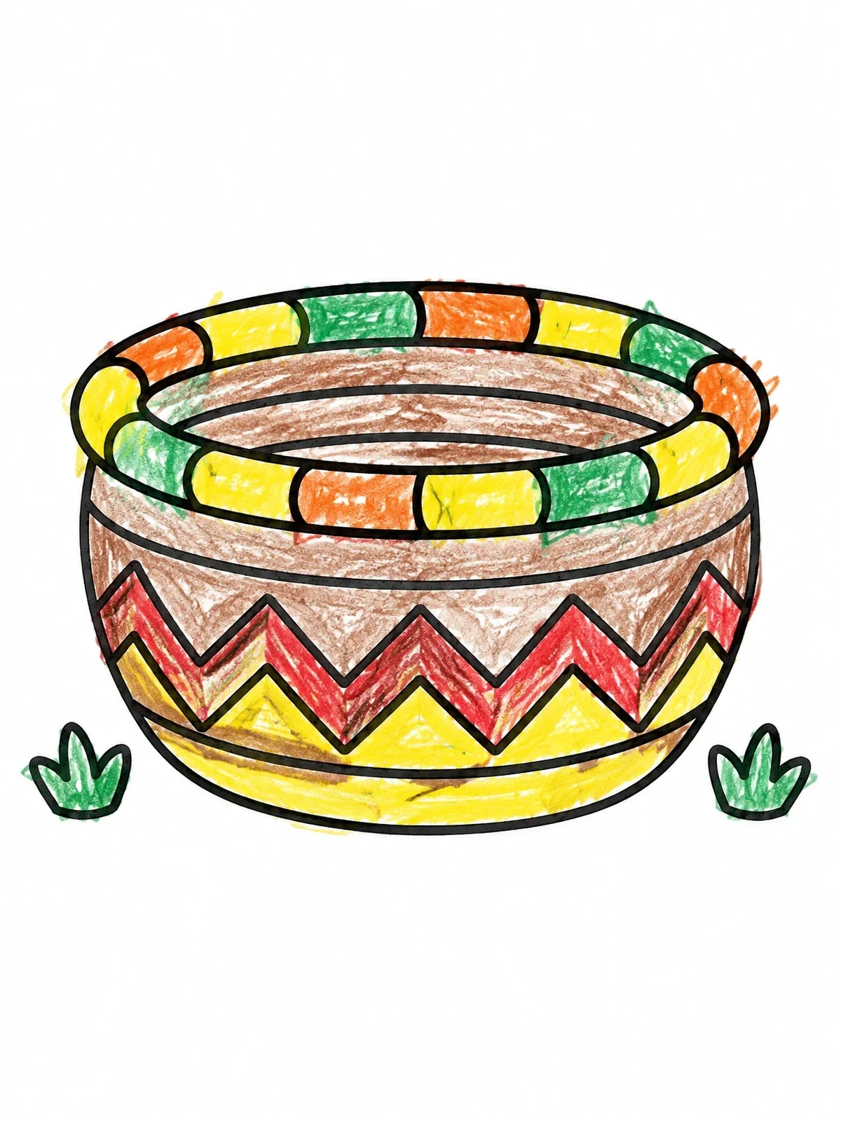 Colored example of the Woven African Coil Basket coloring page