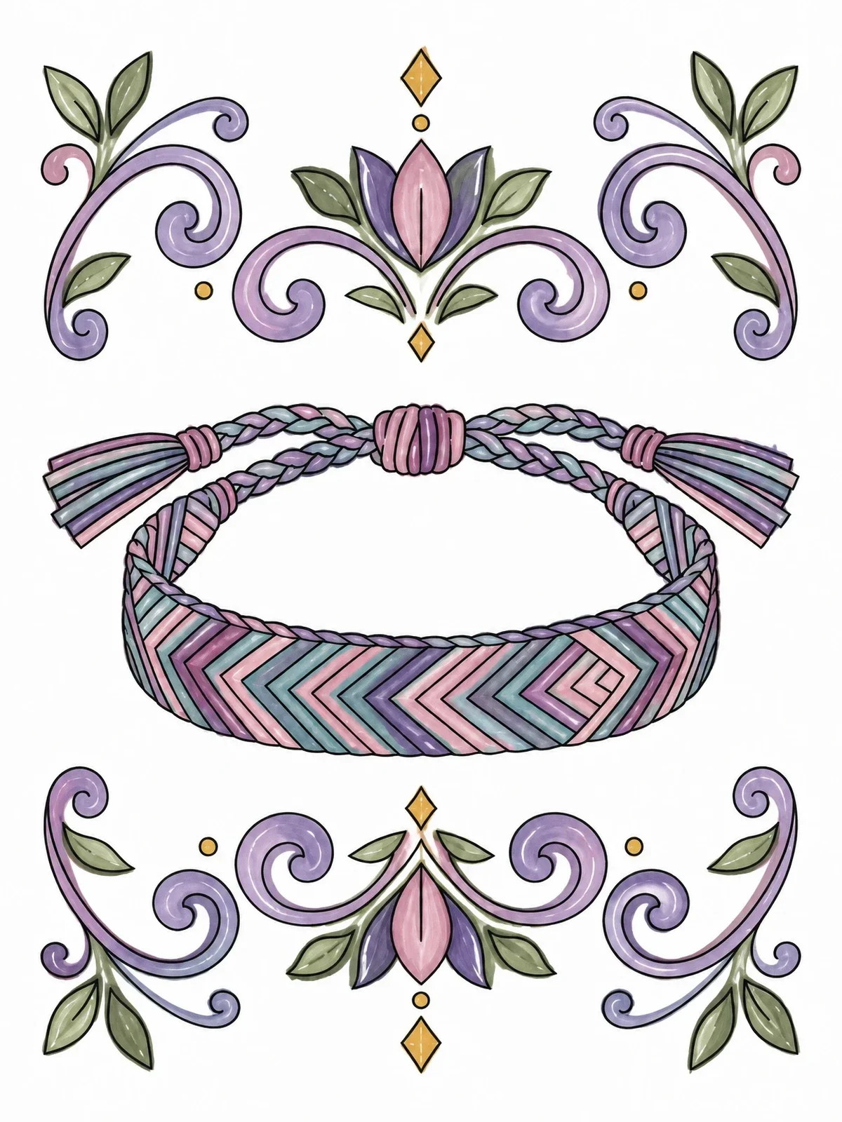 Colored example of the Woven Chevron Friendship Bracelet coloring page