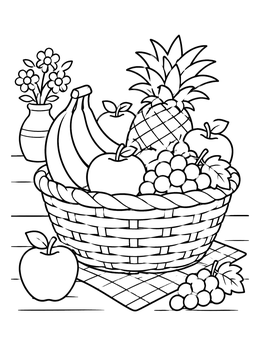 Free printable Woven Basket Full Of Fresh Fruits coloring page