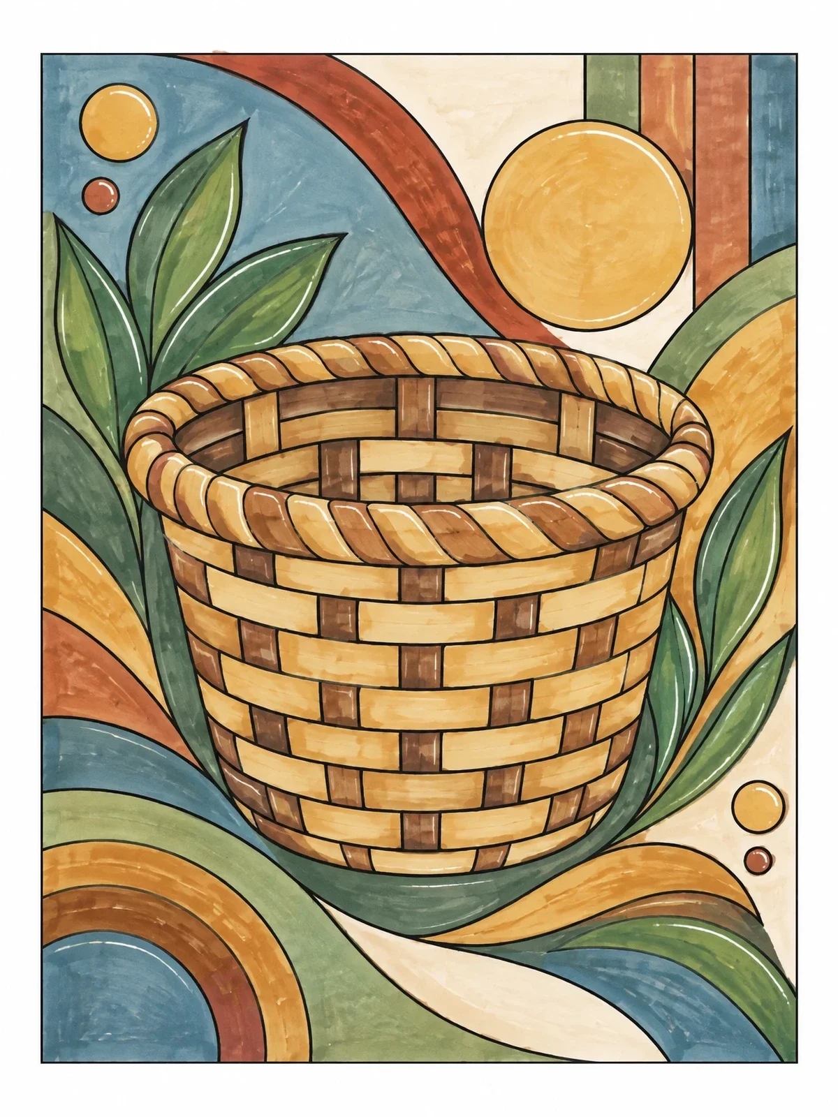 Colored example of the Woven Tithe Basket With Leaves coloring page