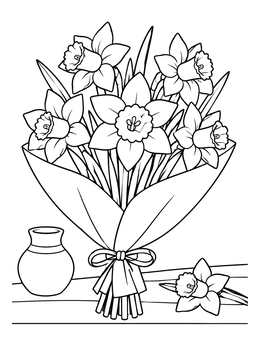 Free printable Wrapped Bouquet Of Daffodils On Table coloring page