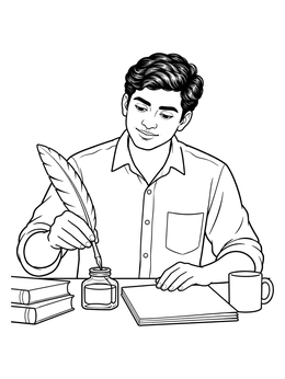 Free printable Writer With Feather Quill And Ink coloring page
