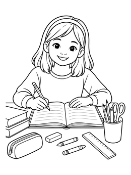 Free printable Young Girl Writing In Her Notebook coloring page