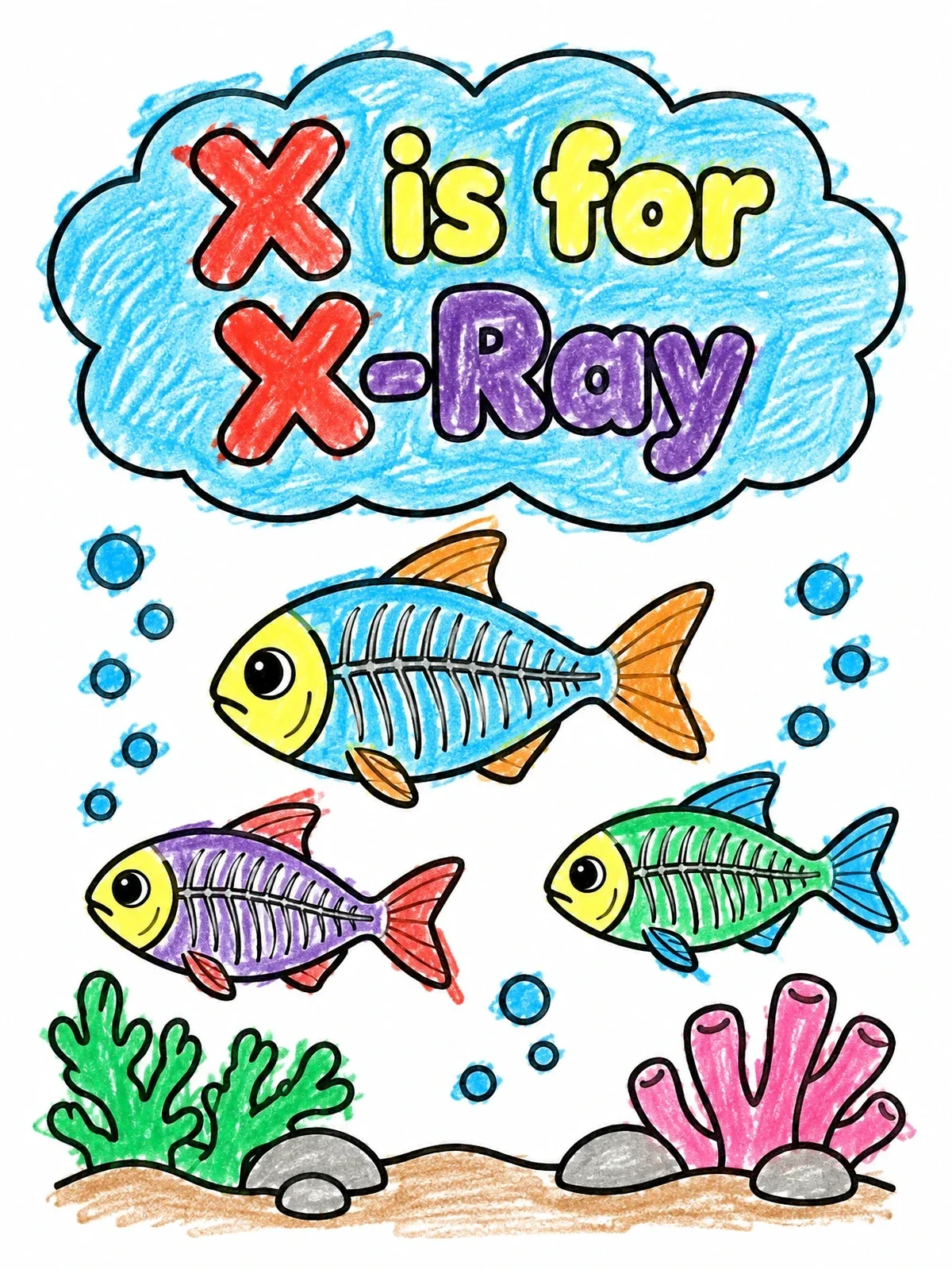 Colored example of the X Is For X Ray Fish coloring page