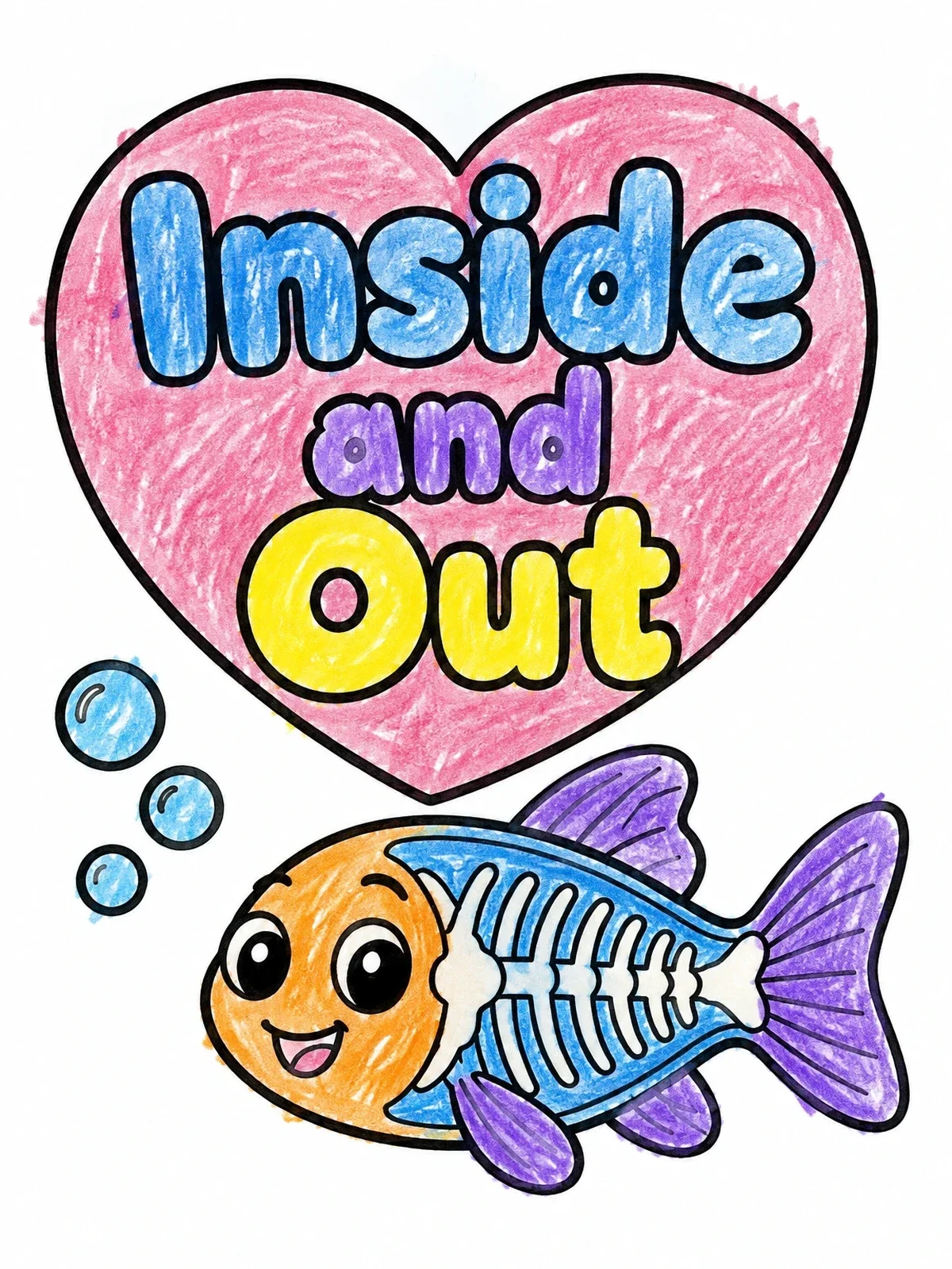 Colored example of the Cute Cartoon X Ray Fish coloring page