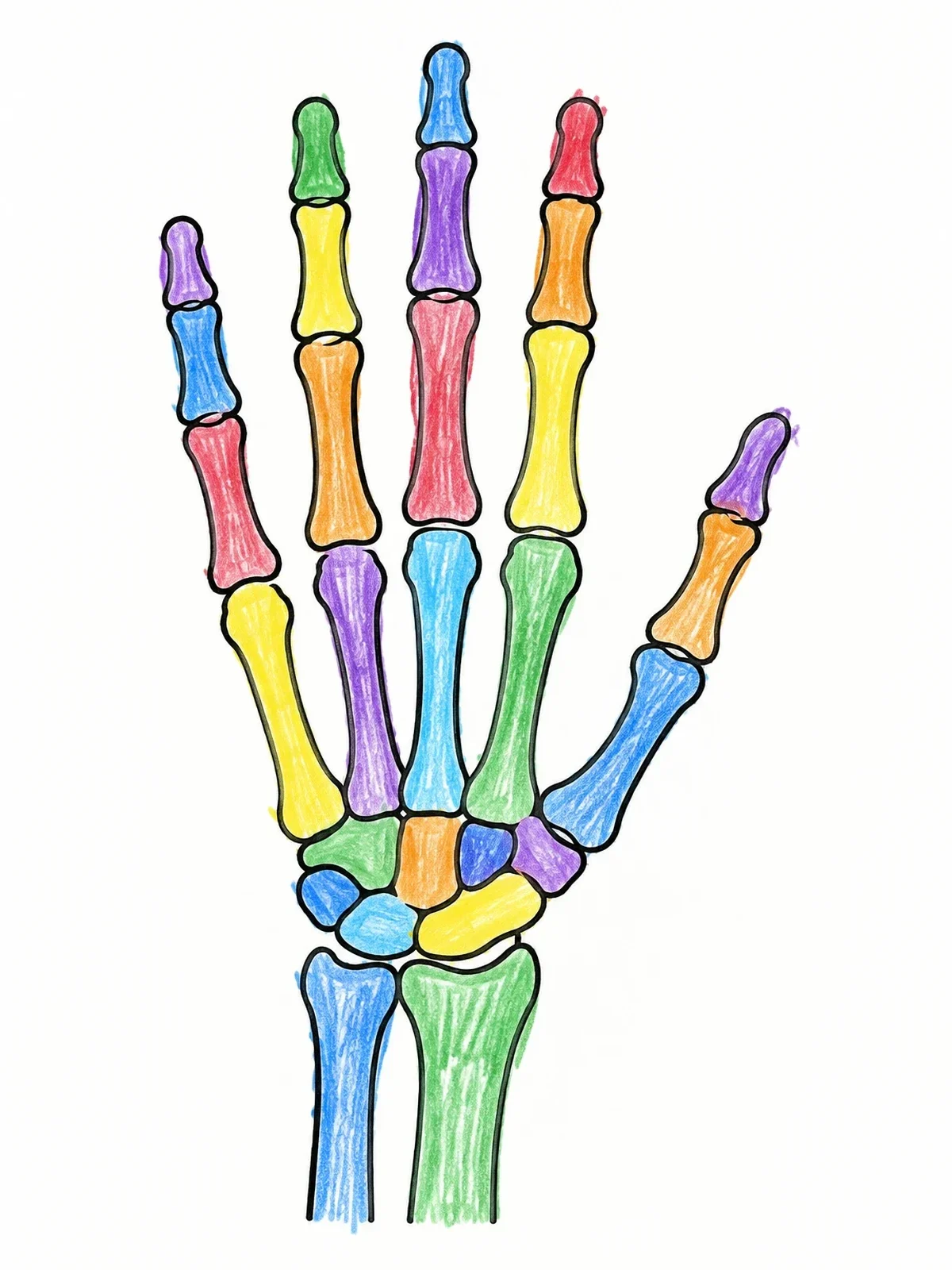 Colored example of the Hand Skeleton Outline Illustration coloring page