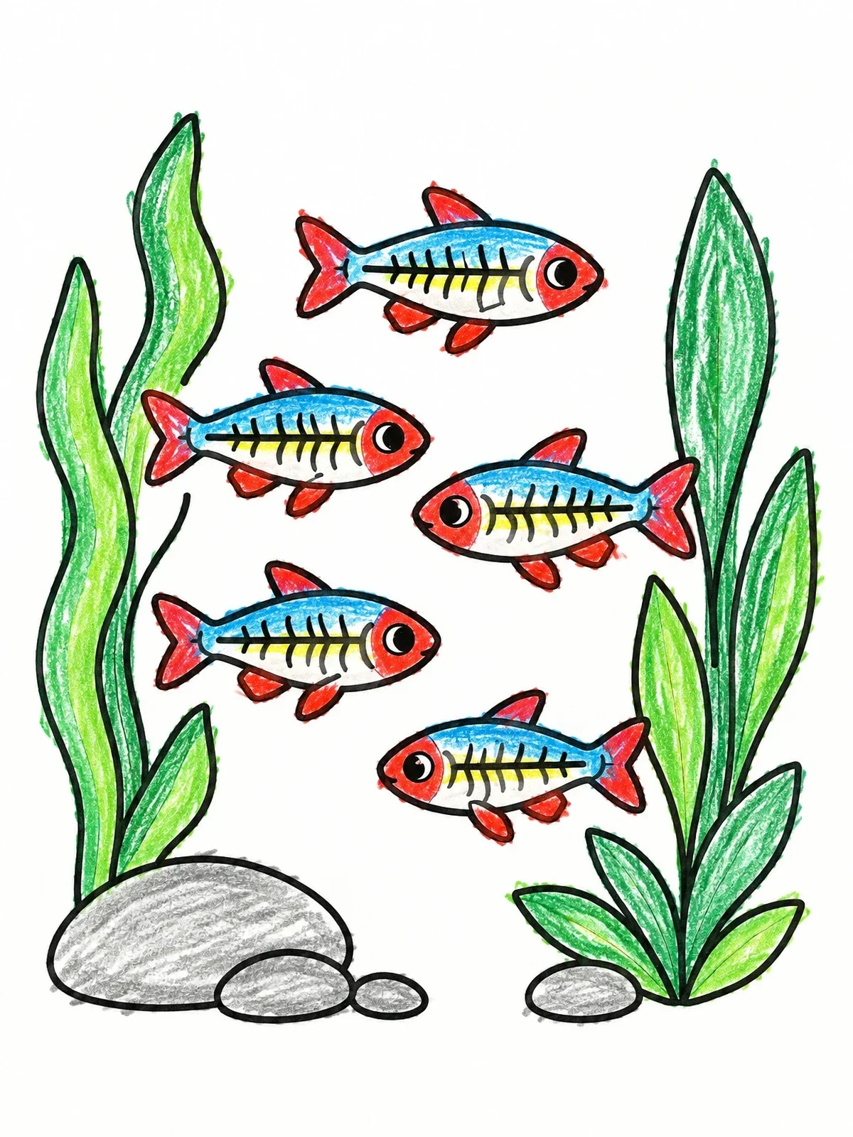 Colored example of the School Of Little X Ray Tetras coloring page
