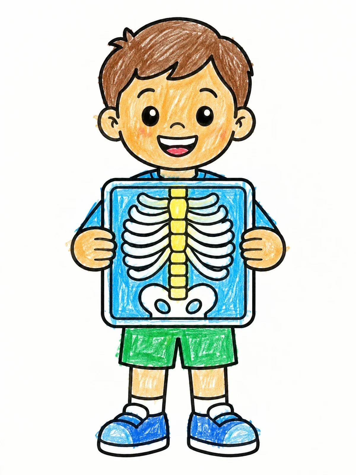 Colored example of the Smiling Boy Holding Chest X Ray coloring page
