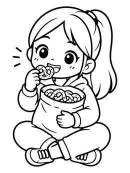 A cute anime girl snack time in this yampuff food coloring page.