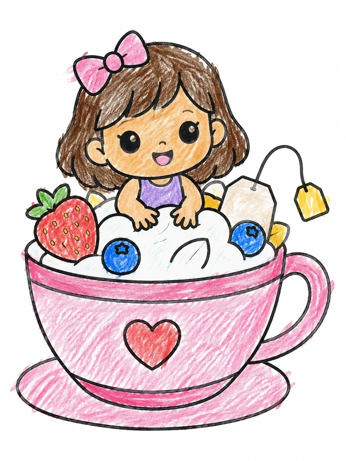 Colored example of the Chibi Girl In Teacup Dessert coloring page