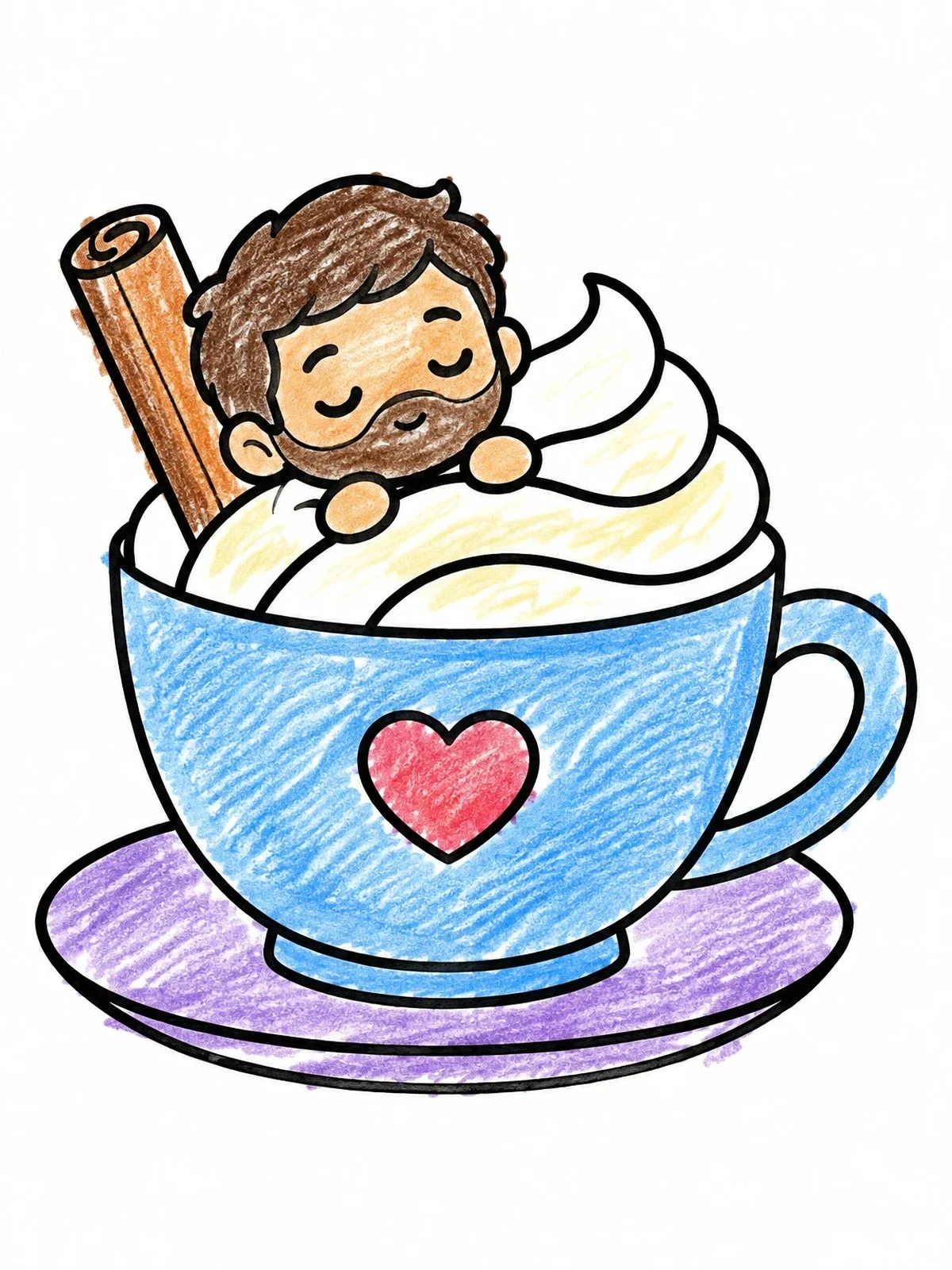 Colored example of the Cozy Chibi Sleeping In Teacup coloring page