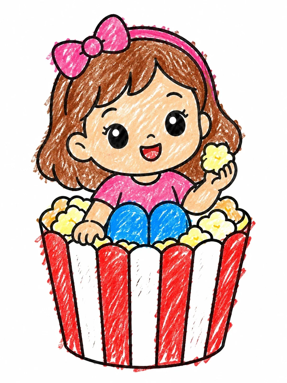 Colored example of the Cute Chibi Girl In Popcorn Bucket coloring page