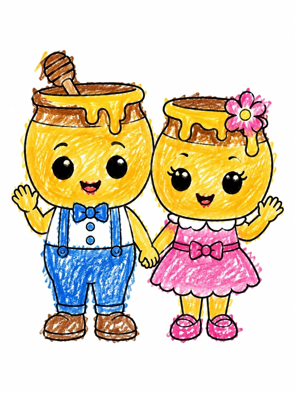 Colored example of the Cute Honey Pot Chibi Couple coloring page