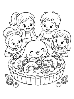 A cute character inside a berry tart in this yampuff food coloring page.