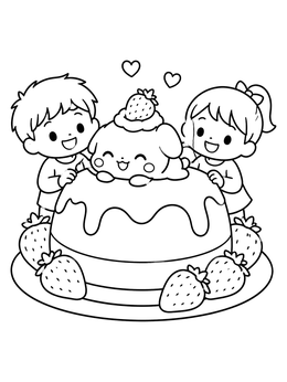 Kids with a puppy dessert in a yampuff food coloring page