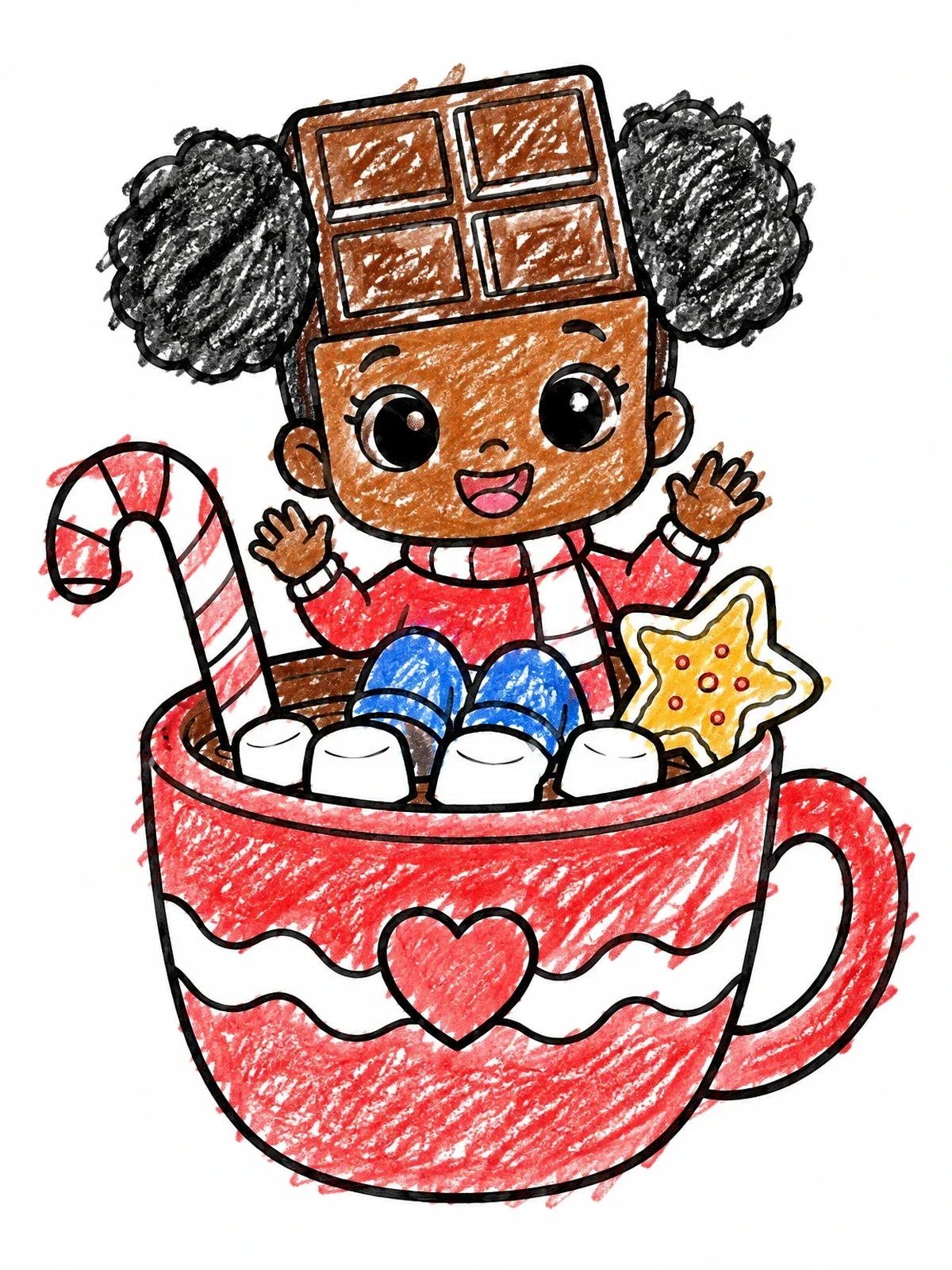Colored example of the Hot Cocoa Chibi Girl coloring page