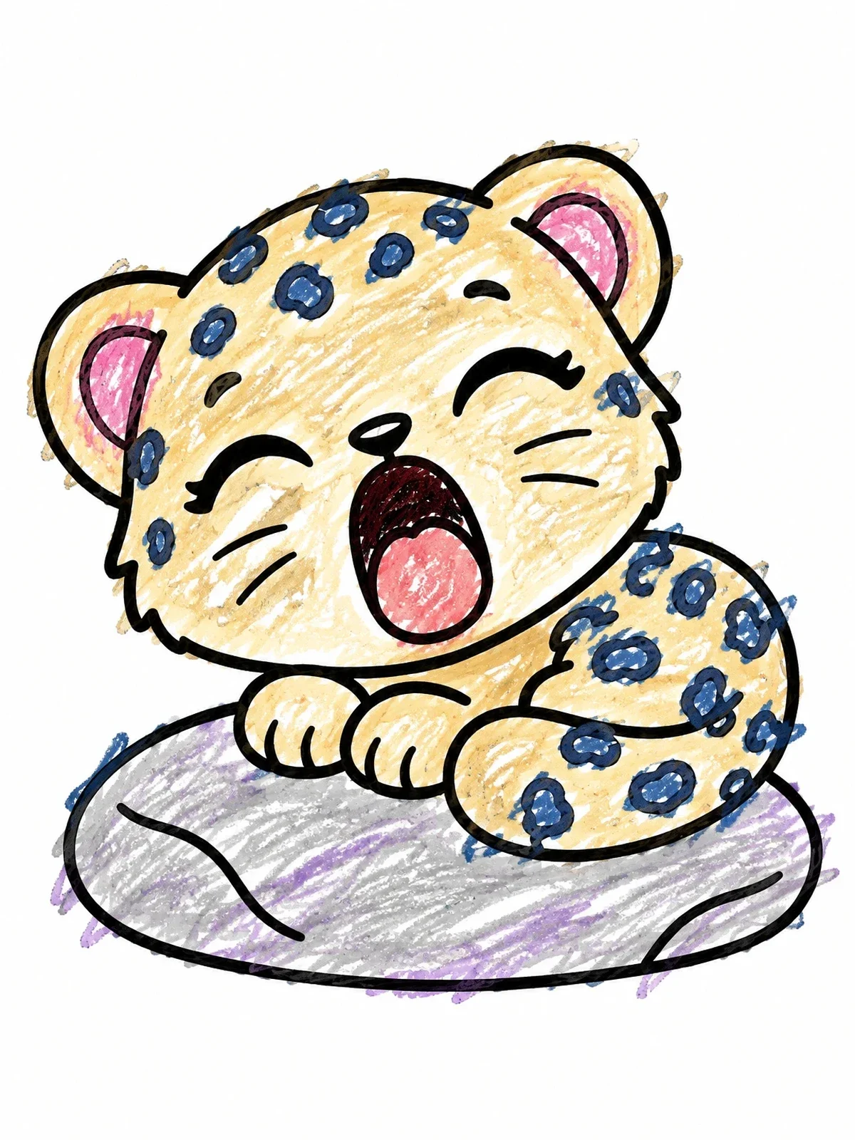 Colored example of the Yawning Baby Snow Leopard On Rock coloring page