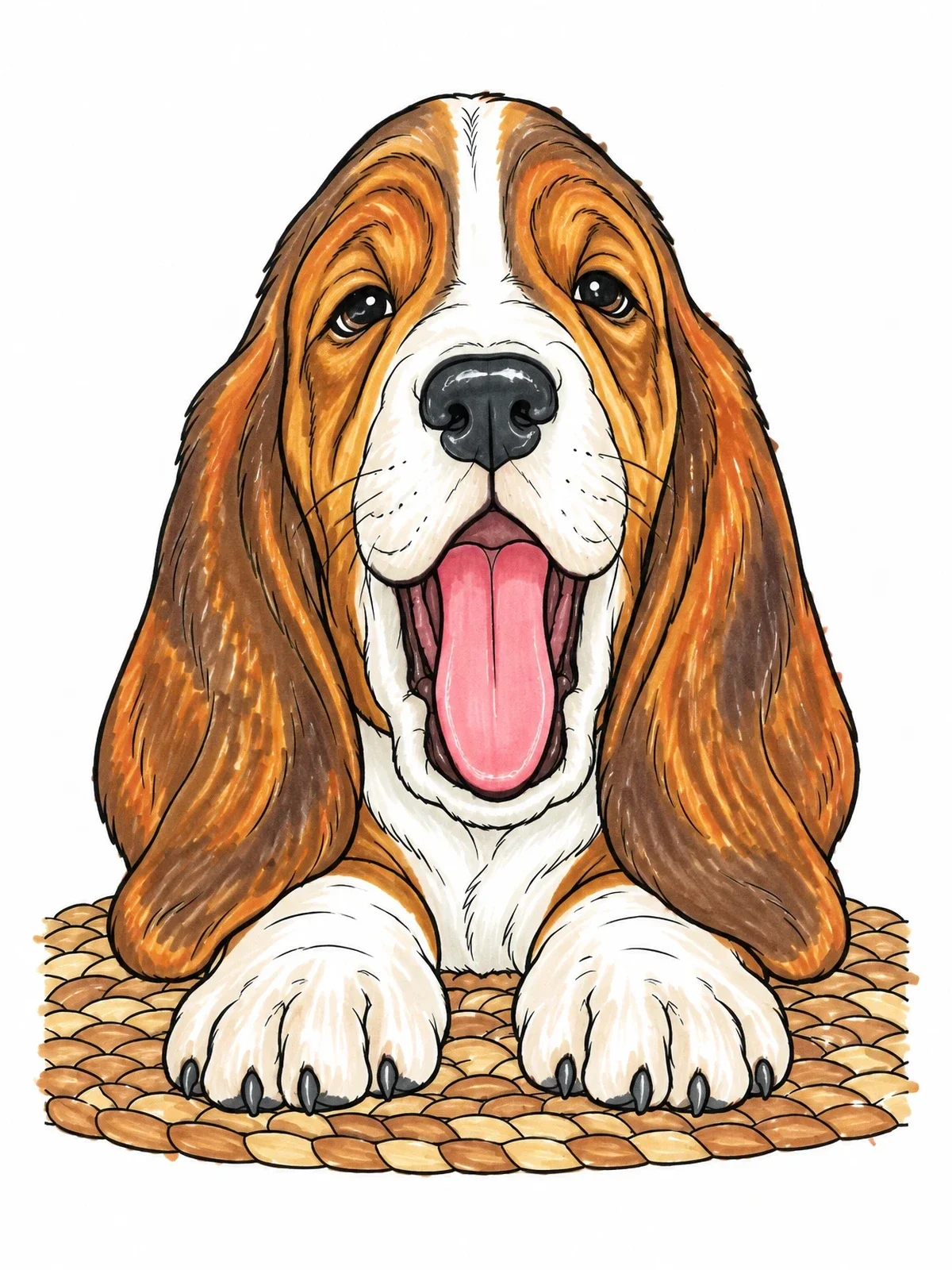 Colored example of the Yawning Basset Hound On A Rug coloring page