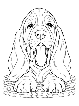 Free printable Yawning Basset Hound On A Rug coloring page