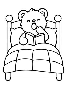 Free printable Yawning Bear In Cozy Bed coloring page
