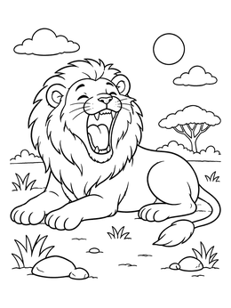 Free printable Yawning Cartoon Lion In The Savanna coloring page