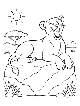 Free printable Yawning Lioness On A Sunny Rock coloring page