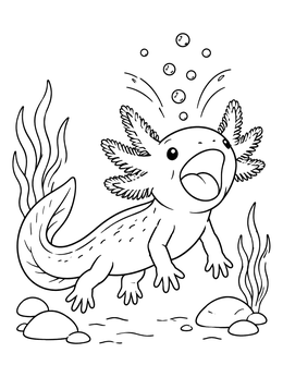 Free printable Yawning Underwater Axolotl coloring page