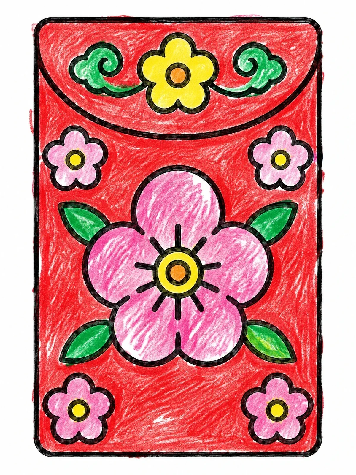 Colored example of the Chinese Lucky Red Envelope With Flowers coloring page