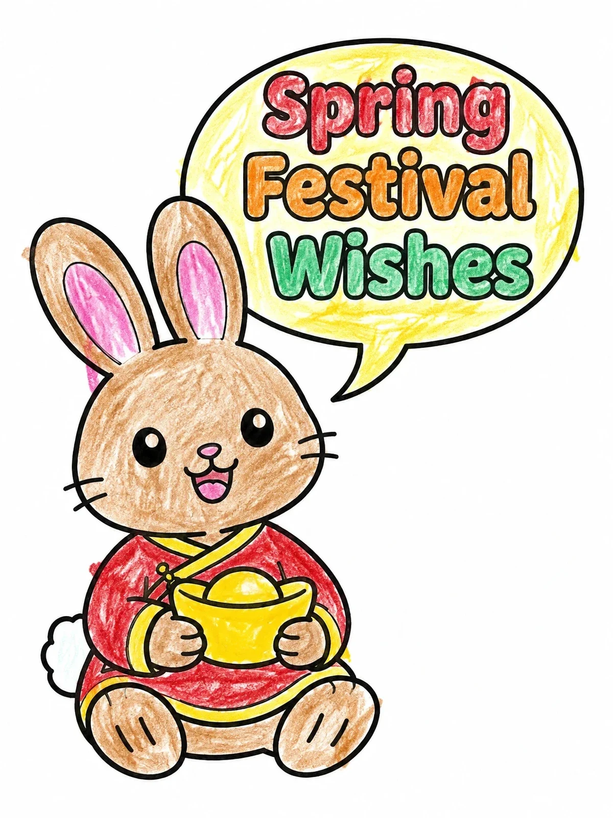 Colored example of the Cute Zodiac Bunny Holding Ingot coloring page