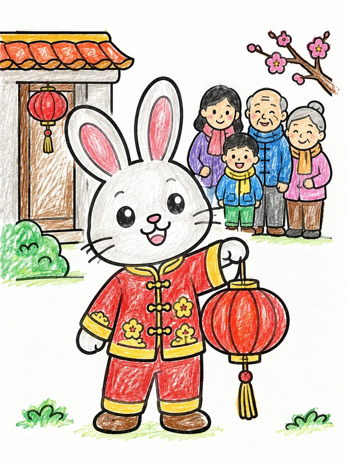 Colored example of the Chinese Zodiac Rabbit With Lantern coloring page