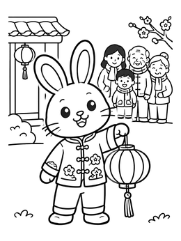 Free printable Chinese Zodiac Rabbit With Lantern coloring page